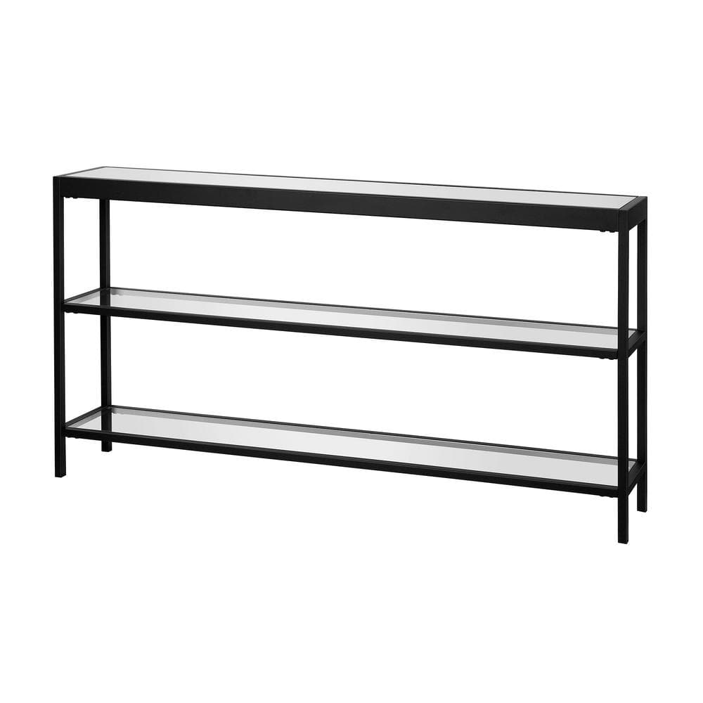 Modern Blackened Bronze and Glass Console Table with Dual Shelves