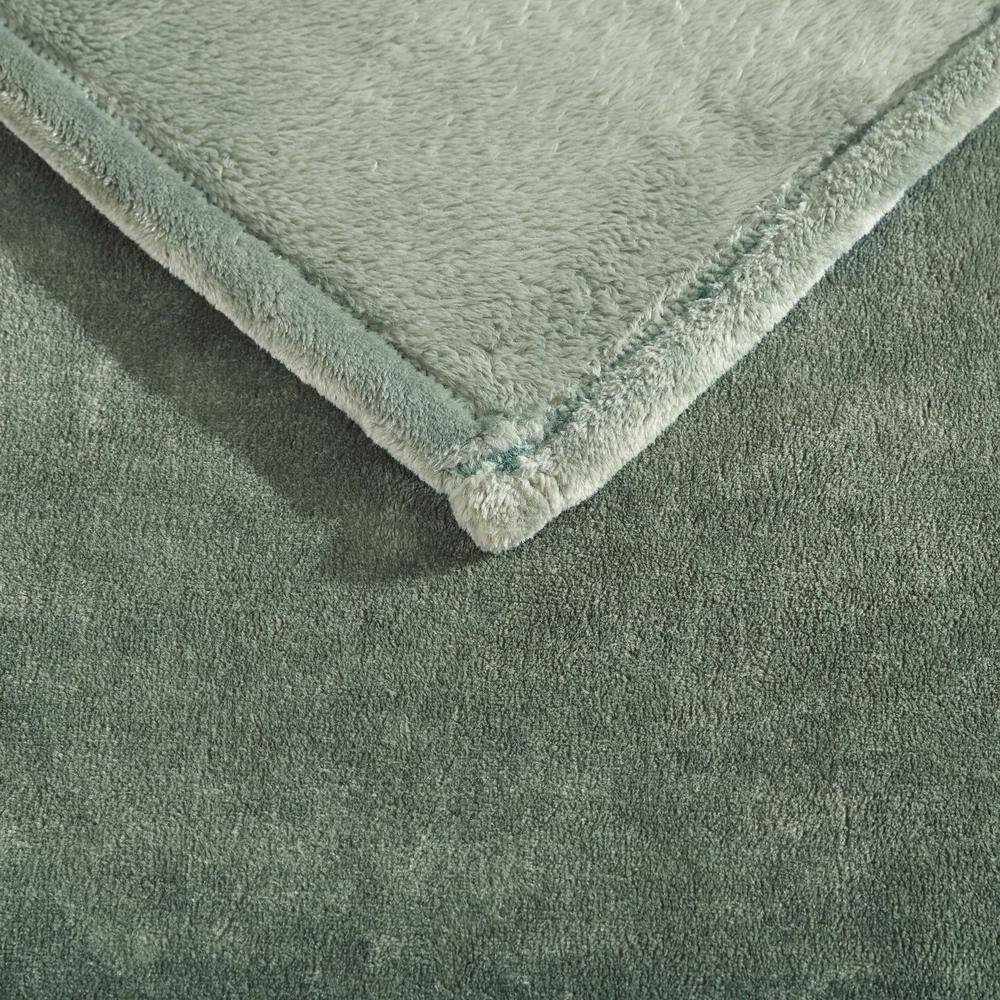 Luxurious Sherpa Fleece Reversible Throw Blanket, Green, 50"x60"