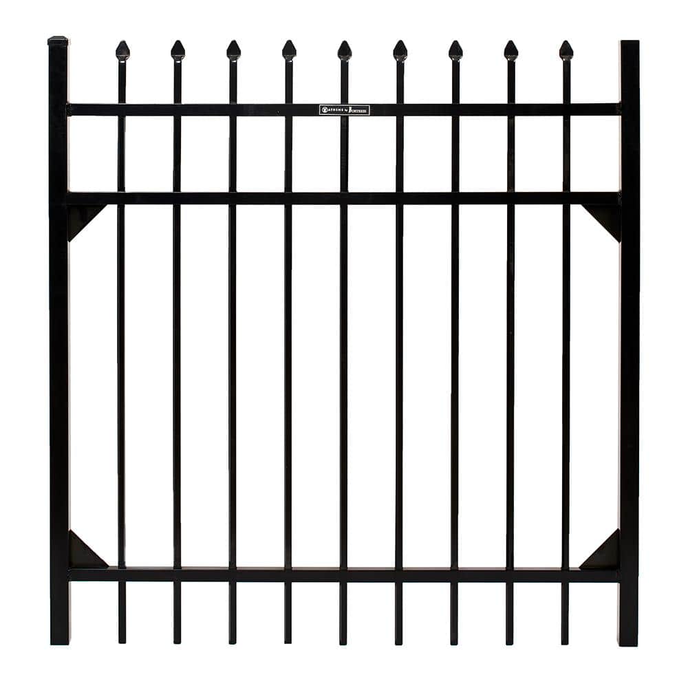 FORTRESS Athens 4 ft. W x 4 ft. H Gloss Black Aluminum Pressed Spear Design  Fence Gate 413480443M - The Home Depot