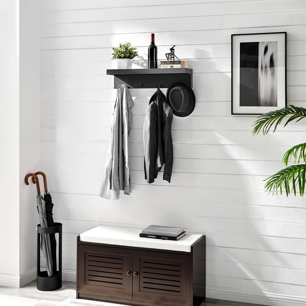 Black Wall Mounted Entryway Coat Rack with Shelf and Hooks