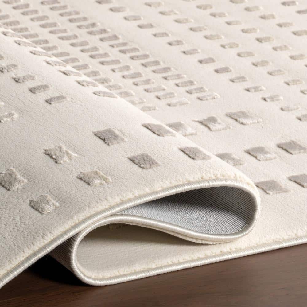 Cream Geometric Machine Washable Synthetic Area Rug, 2' x 3'