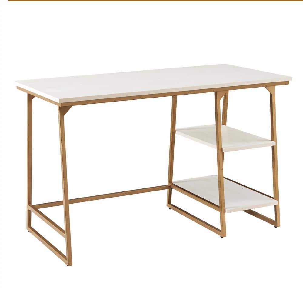 White and Gold Reversible Stepped Tier Shelf Desk