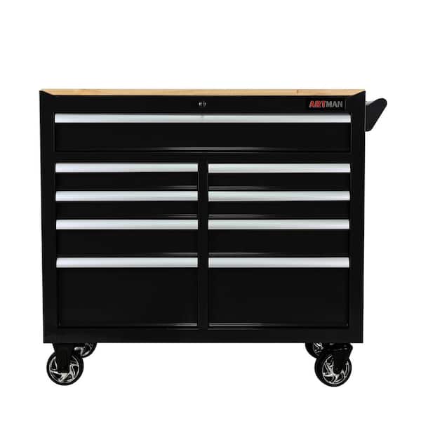 Heavy Duty 42.1 in. W x 18.1 in. D 9-Drawer Black Steel Rolling Tool Cabinet