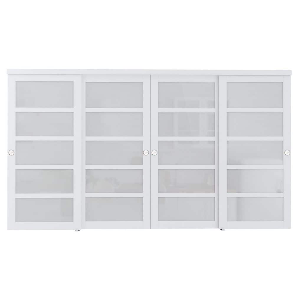 144 in. x 80 in. 5-Lite Frosted Glass Primed White MDF Interior Closet Sliding Door Sliver Handles and Hardware price history on PriceWatchPro