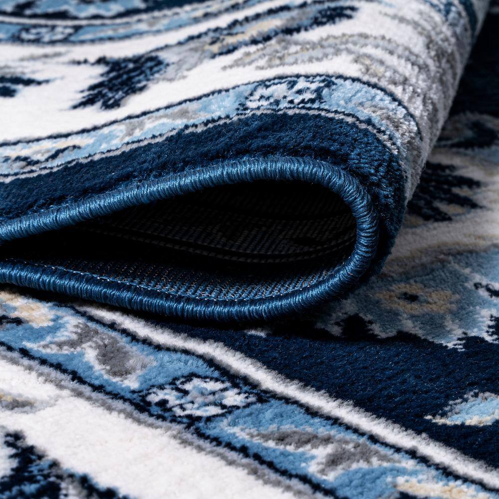 Navy and Ivory Rectangular Synthetic 4' x 6' Area Rug