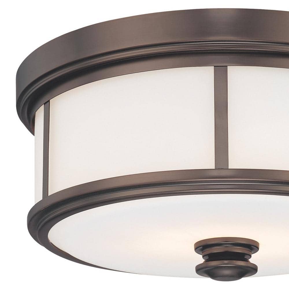 Harvard Court Bronze Etched Opal Glass Drum Flush Mount Light