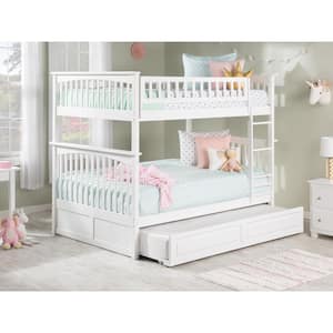 Columbia Bunk Bed Full over Full with Twin Size Raised Panel Trundle Bed in White