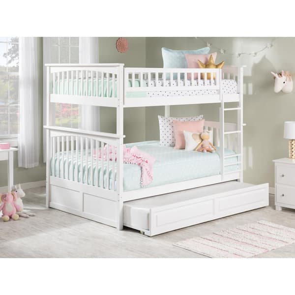 AFI Columbia Bunk Bed Full over Full with Twin Size Raised Panel Trundle Bed in White