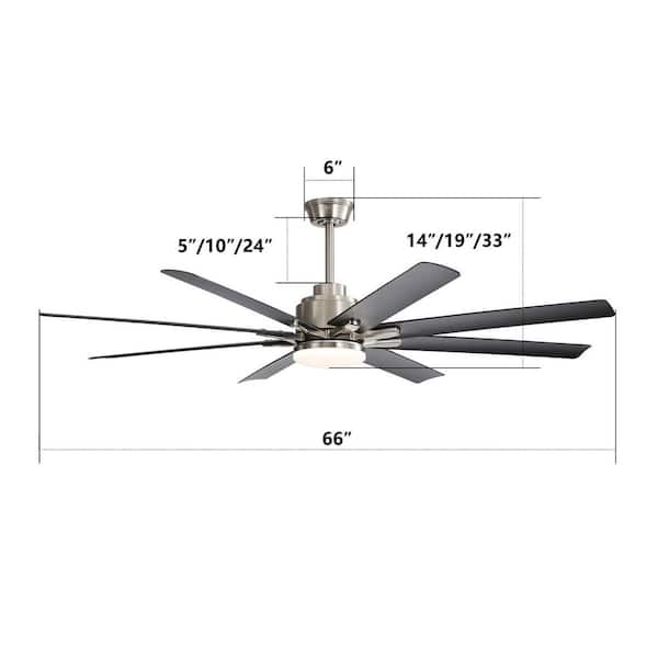 DeluxVista 66 in. indoor Brushed Nickel Low Profile ABS Ceiling Fan with Dimmable Lights and Remote Control