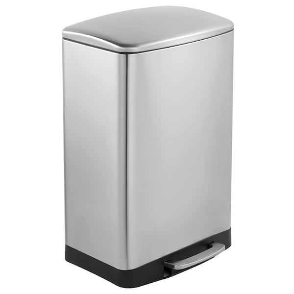 13 Gal. Silver Rectangle Step-On Metal Household Trash Can with Inner Bucket for Kitchen and Office Stainless Steel