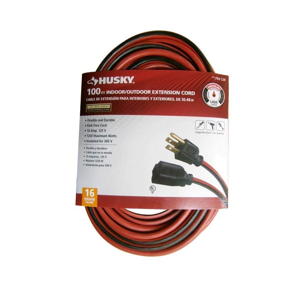 Husky 100 ft. 16/3 Indoor/Outdoor Extension Cord, Red and Black eXtremes