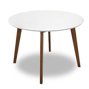 Piper 43 in. Mid Century Modern Style Solid Wood Walnut Brown Frame and White Top Round Kitchen Table (Seats 4)