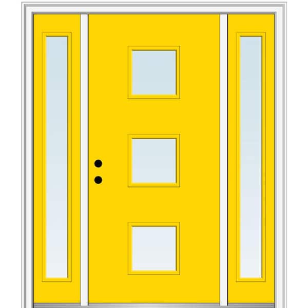 MMI Door 64.5 in. x 81.75 in. Aveline Right-Hand Inswing 3-Lite Clear Low-E Painted Fiberglass Prehung Front Door w/ Sidelites
