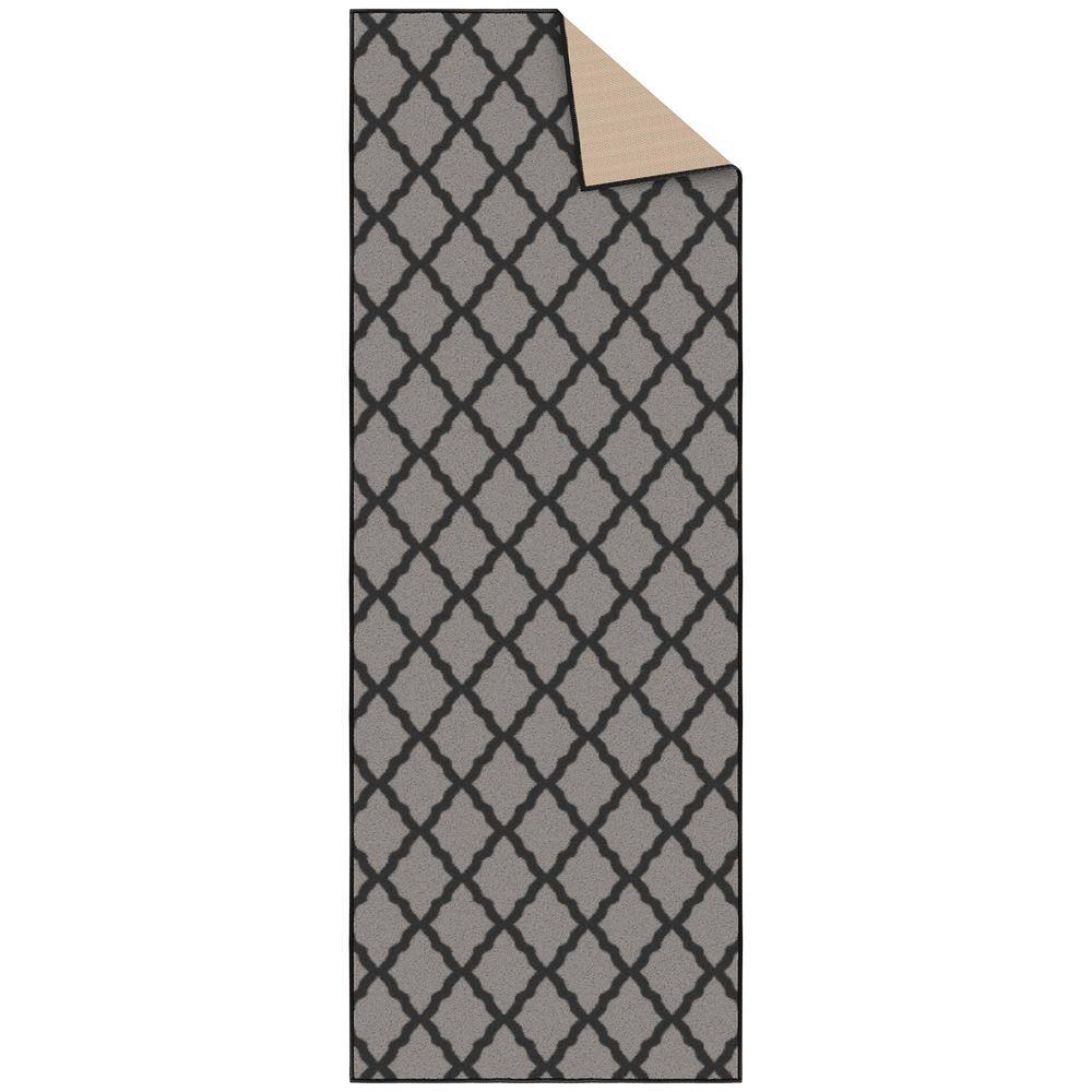 Dark Gray Washable Non-Slip Trellis Runner Rug