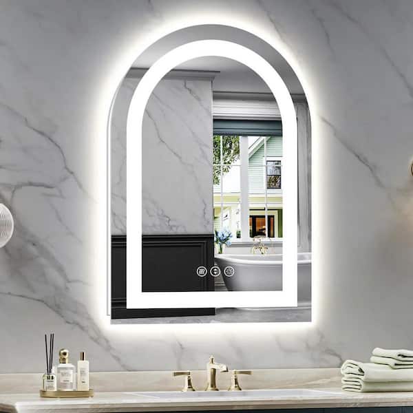 22 in. W x 30 in. H Arched Frameless Front and Back Lighted Anti-Fog Wall Bathroom Vanity Mirror, Tempered Glass, UL