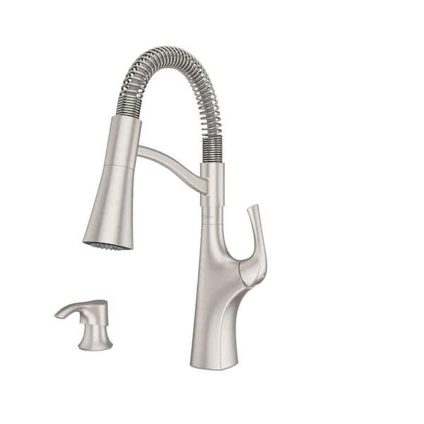 Ladera Culinary 1-Handle Pull Down Sprayer Kitchen Faucet with Deck Plate and Soap Disp. in Spot Defense Stainless Steel