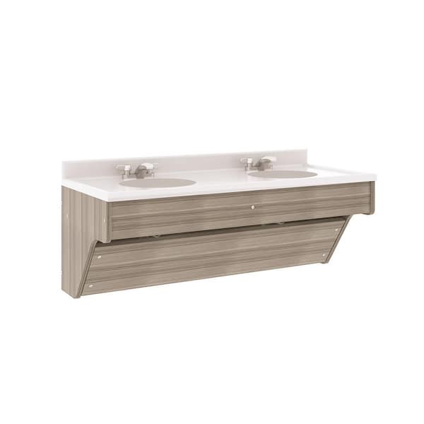 49 in. W x 21 in. D x 21.5 in. H Double Sink Wall Mounted Kids Bathroom Vanity in Shadow Elm Gray with White Marble Top