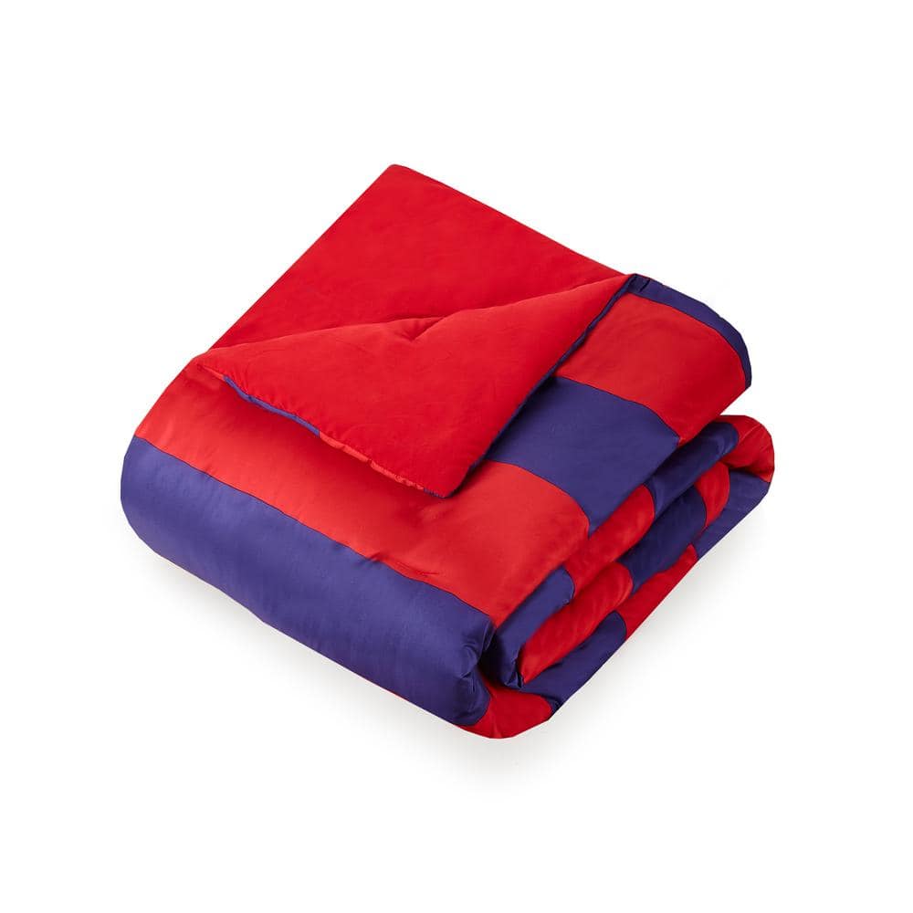 Twin Red and Blue Reversible Microfiber Comforter Set
