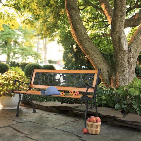 VINGLI 50 in. Metal Frame Wood Outdoor Bench with Rose PVC