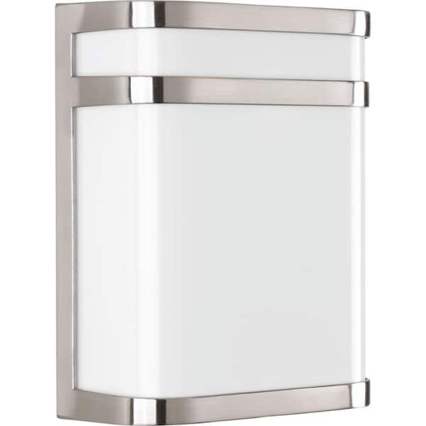 Progress Lighting Valera LED Collection 1-Light Brushed Nickel Matte White Acrylic Shade Modern Outdoor Medium Wall Lantern Light