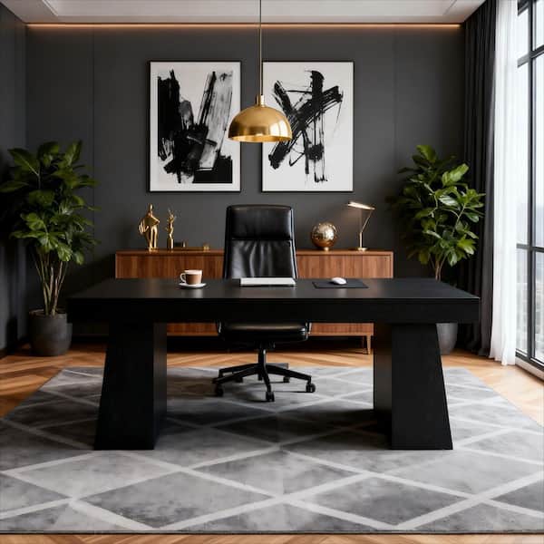 55.1 in. Black Rectangle Wood Executive Desk, Large Modern Farmhouse Computer Desk for Home Office, Office
