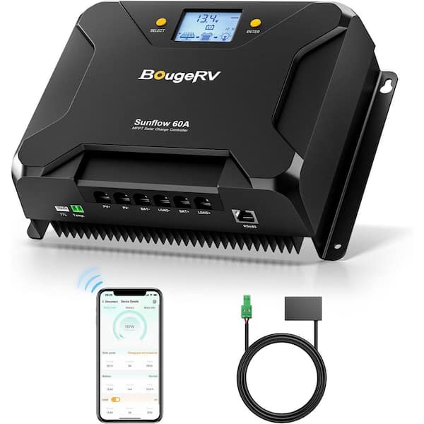 BougeRV MPPT Solar Charge Controller 60A Solar Panel Regulator 12-Volt/24-Volt