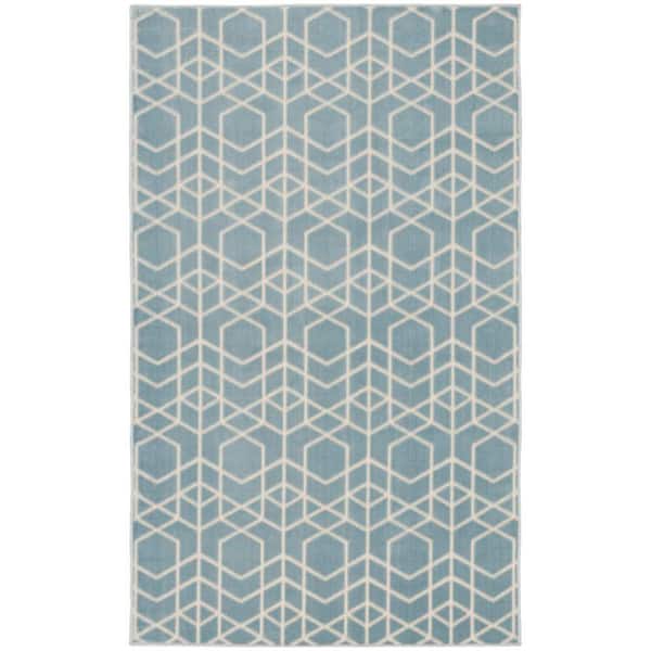 Washable Charm Blue Ivory 2 ft. x 3 ft. Geometric Contemporary Area Rug