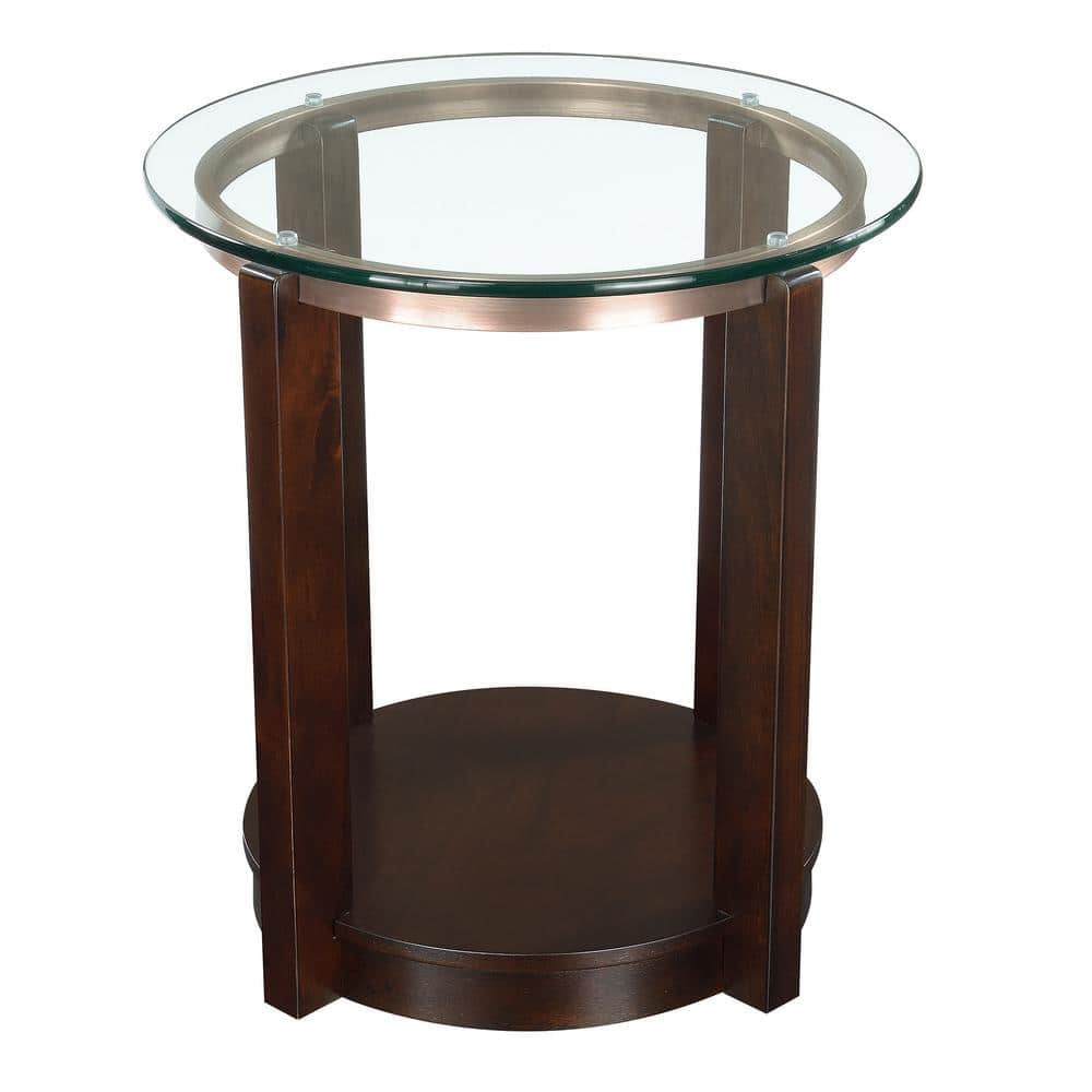 Contemporary Espresso Round End Table with Glass Top