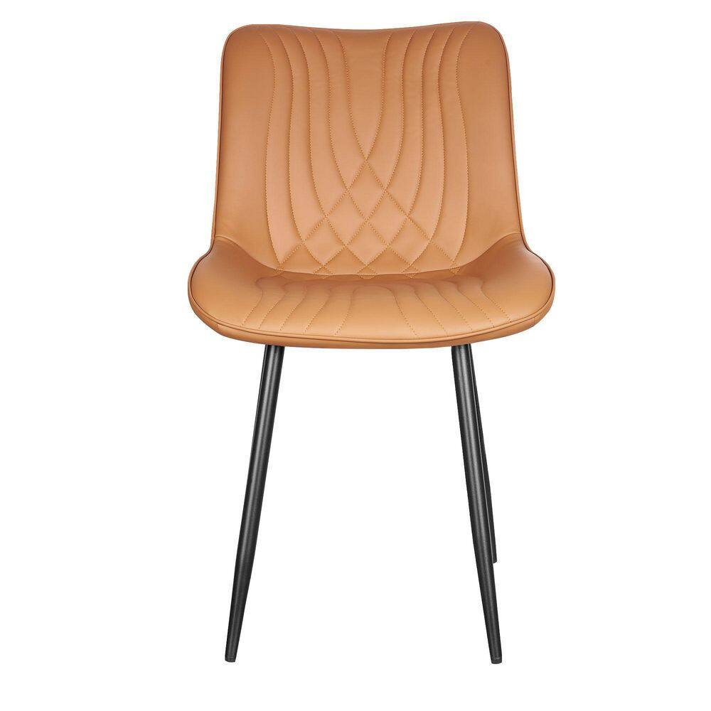 Dining Chairs Set of 6, Brown Modern Faux Leather Kitchen Chairs with Wave Quilted Seat & Metal Legs, Easy Clean price history on PriceWatchPro