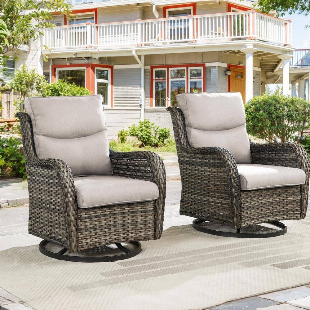 LunaCurve Gray Swivel Glider Wicker Outdoor Rocking Chair with 5 in. Beige Cushions (2-Pack) price history on PriceWatchPro