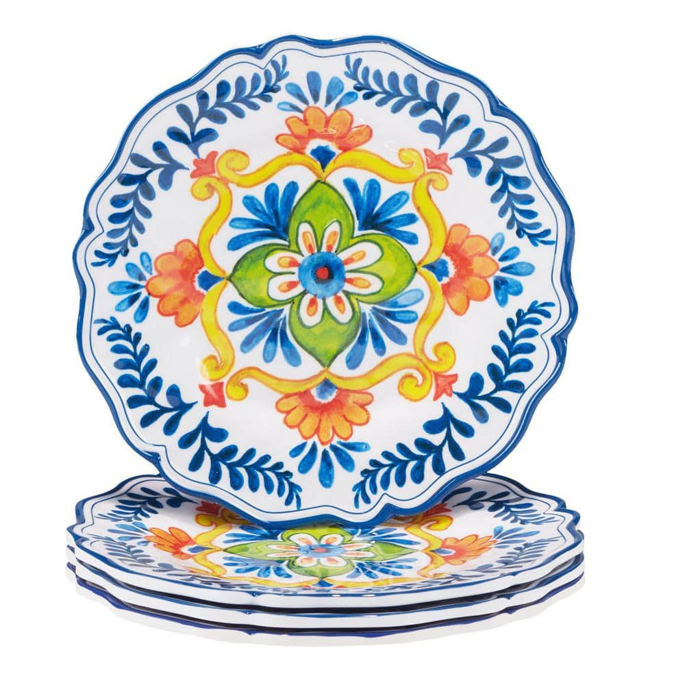 Certified International Flores 9 in. Multi-Colored Melamine Salad Plate (Set of 4)