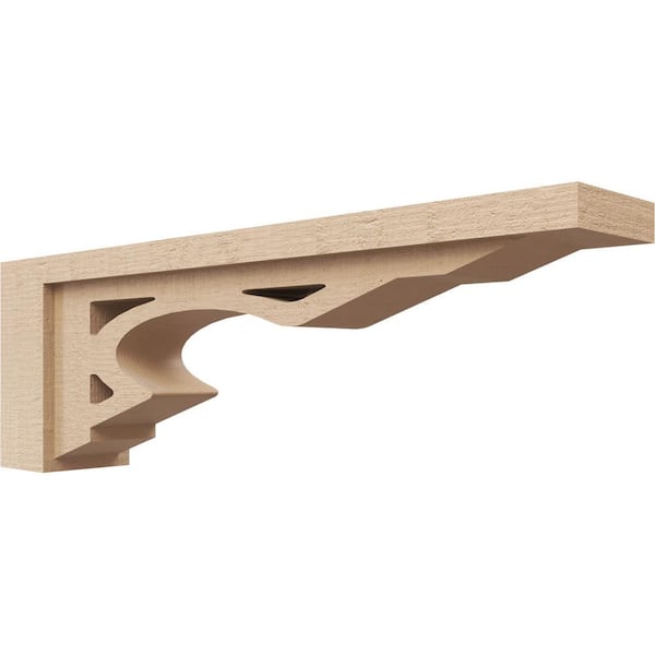Ekena Millwork 4 in. x 8 in. x 24 in. Thin Sheridan Rough Cedar Woodgrain TimberThane Corbel, Primed Tan