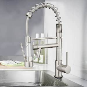 Single-Handles 2-Spout Pull Down Sprayer Kitchen Faucet with LED Light in Brushed Nickel
