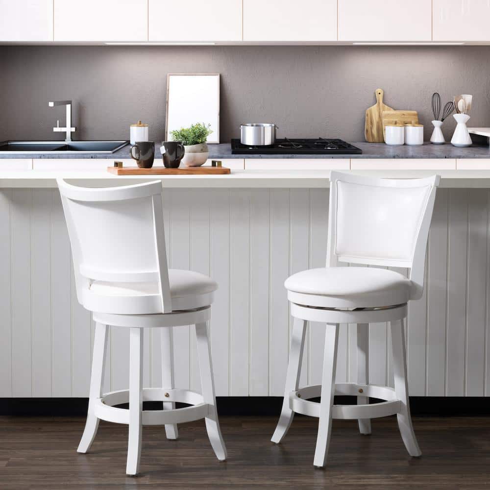 CorLiving Woodgrove 25 in. Counter Height White Wood Swivel Bar