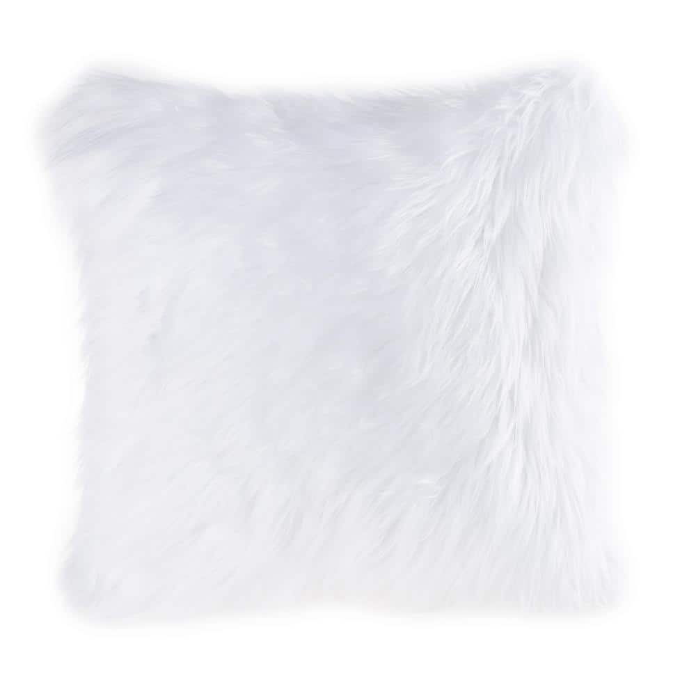 White 18 in. x 18 in. Square Faux Himalayan Fur Decorative Throw Pillow