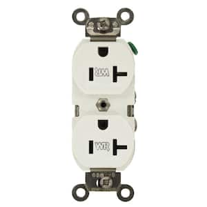 20 Amp Commercial Grade Weather Resistant Backwired Self Grounding Duplex Outlet, White