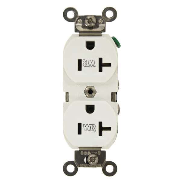 Leviton 20 Amp Commercial Grade Weather Resistant Backwired Self Grounding Duplex Outlet, White