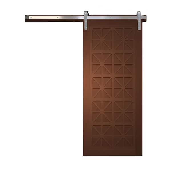 VeryCustom 30 in. x 84 in. Lucy in the Sky Coffee Wood Sliding Barn Door with Hardware Kit in Stainless Steel