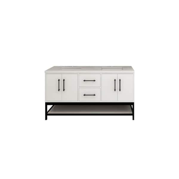 Victoria 59 in. W x 20 in. D x 35 in. H Double Sink Freestanding Frame Bath Vanity in Gloss White with White Acrylic Top