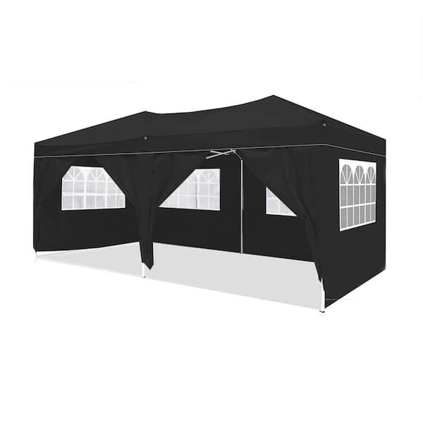 Ashly 10 ft. x 20 ft. Black Pop up Party Folding Tent Canopy with 6 Removable Sidewalls