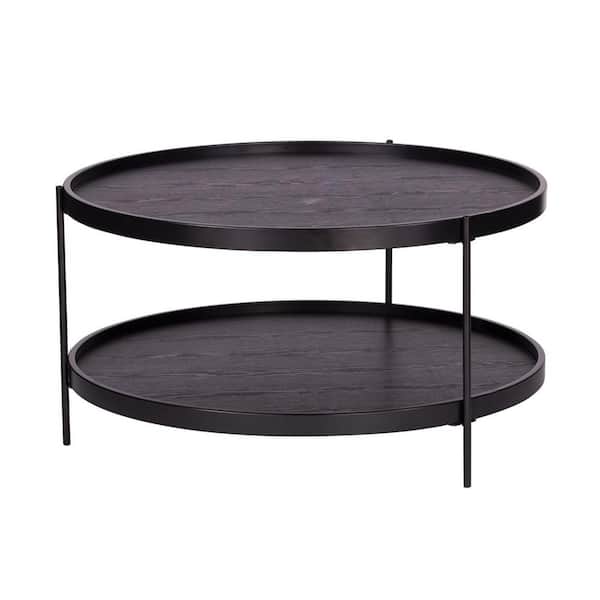 HomeRoots Bernadette 32.75 in. L Black 18 in. H Round MDF Coffee Table