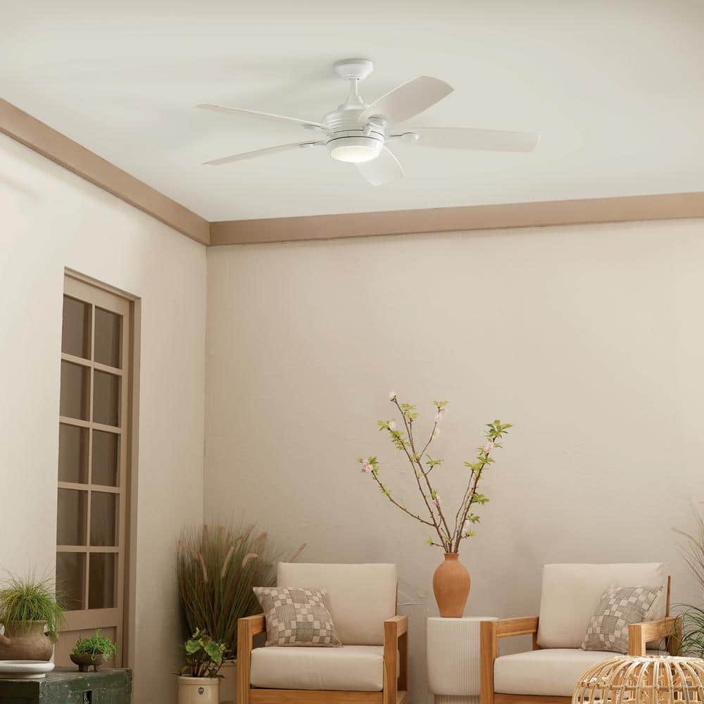 White 56-Inch 5-Blade Ceiling Fan with LED Light and Remote