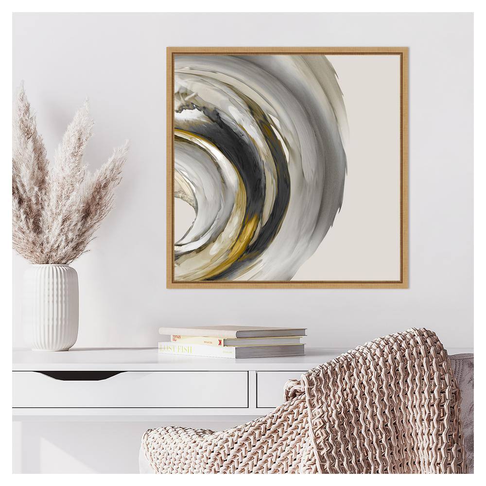 Odyssey Abstract Gray and Gold Canvas Print with Maple Frame