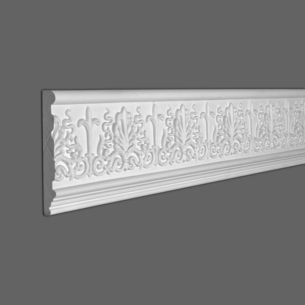 6-Inch White Primed Polyurethane Decorative Leaf Baseboard Moulding