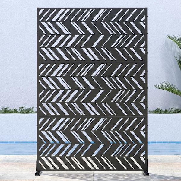 Lirago 72 in. H x 47 in. W Outdoor Metal Privacy Screen Garden Fence Asymmetrical Pattern Wall Applique in Black