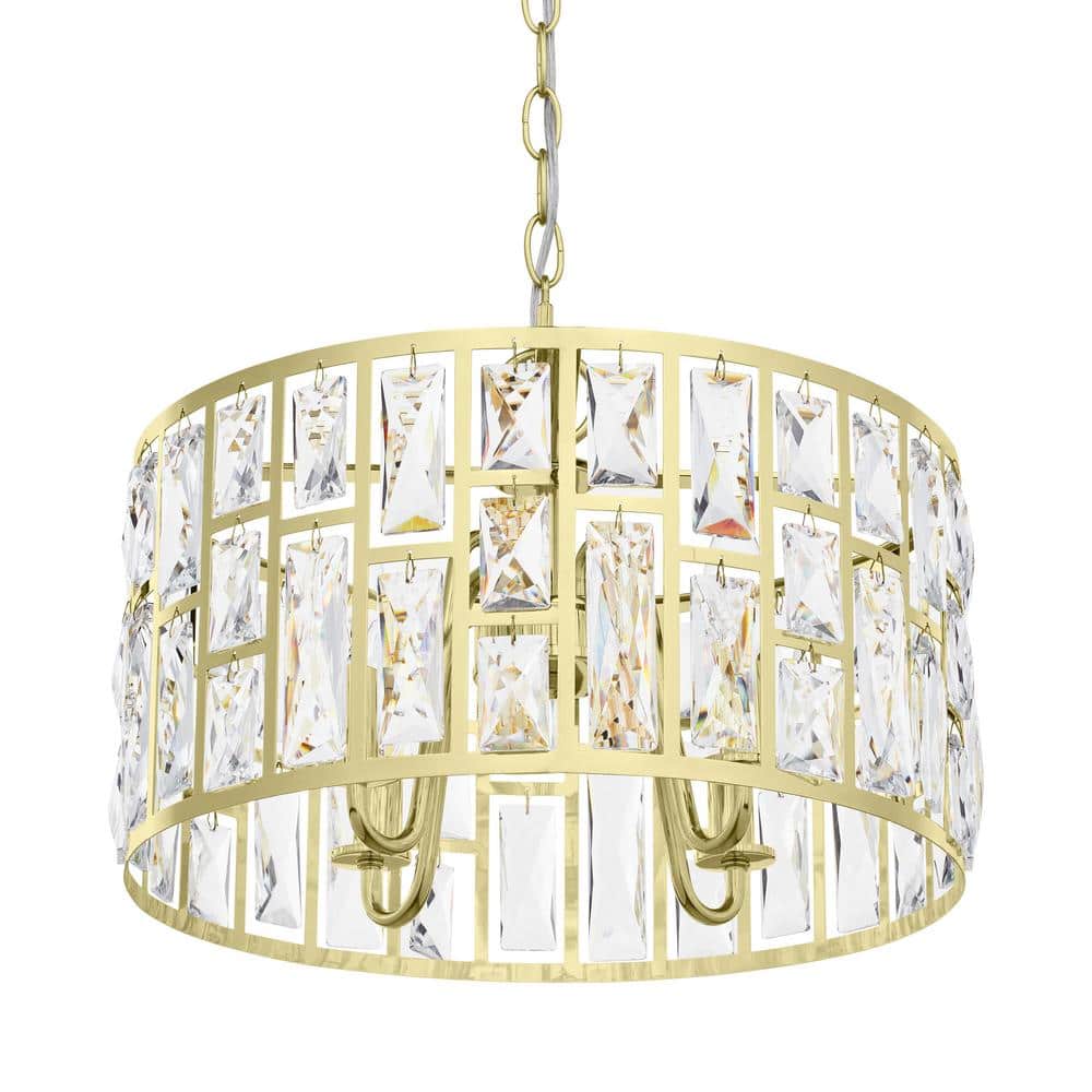 Kristella 4-Light Soft Gold Drum Pendant Hanging Light with Clear Crystal G