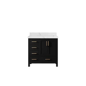 Malibu 36 in. W x 22 in. D x 36 in. H Right Offset Sink Bath Vanity in Black with 2 in. Calacatta Laza Top