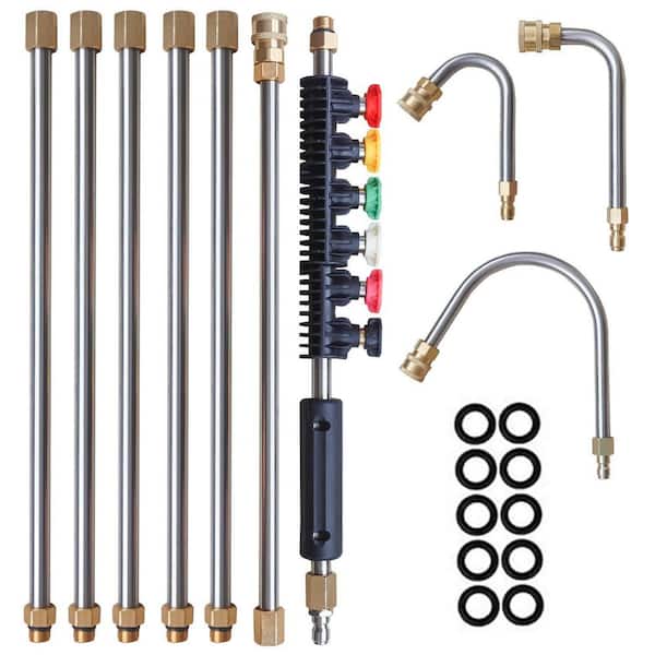 15 in. Stainless Steel High Quality Pressure Washer Wands (7-Pack), 5.9 in. 30°, 90° and U Shape Curved Wands