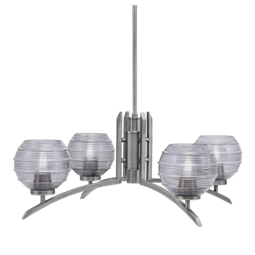 Siena 27.5 in. 4-Light Graphite Chandelier with 6 in. Smoke Ribbed Glass Sh