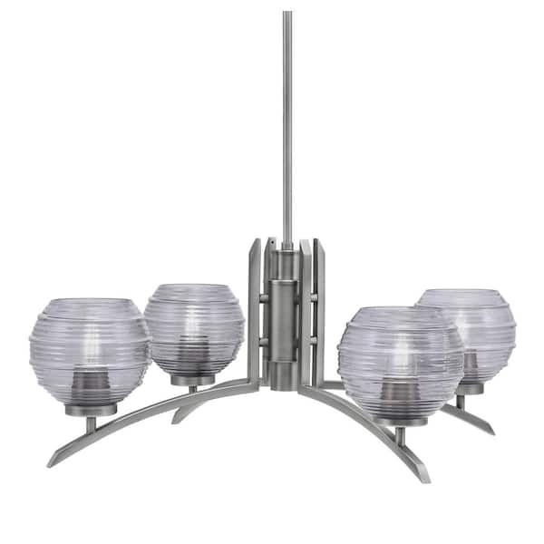 Unbranded Siena 27.5 in. 4-Light Graphite Chandelier with 6 in. Smoke Ribbed Glass Shade, No Bulbs Included